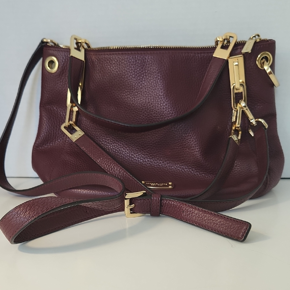 Micheal Kors Elegant Burgundy Leather Shoulder Bag 2 Straps